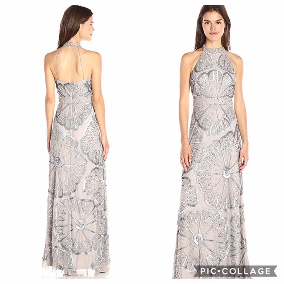 Adrianna-Papell Halter sequins and beads dress - Picture 3 of 10